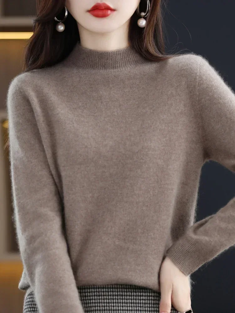 2024Autumn Winter Cashmere Sweater For Women High Neck Loose Sweater Women's Long Sleeve Top Knitted Pullover Sweater Sweatshirt