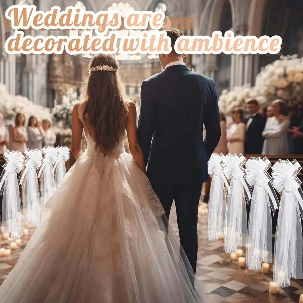 

Украшение края банкетной скатерти Элегантные белые свадебные банты с тюлевыми акцентами для украшения церковного прохода для свадьбы