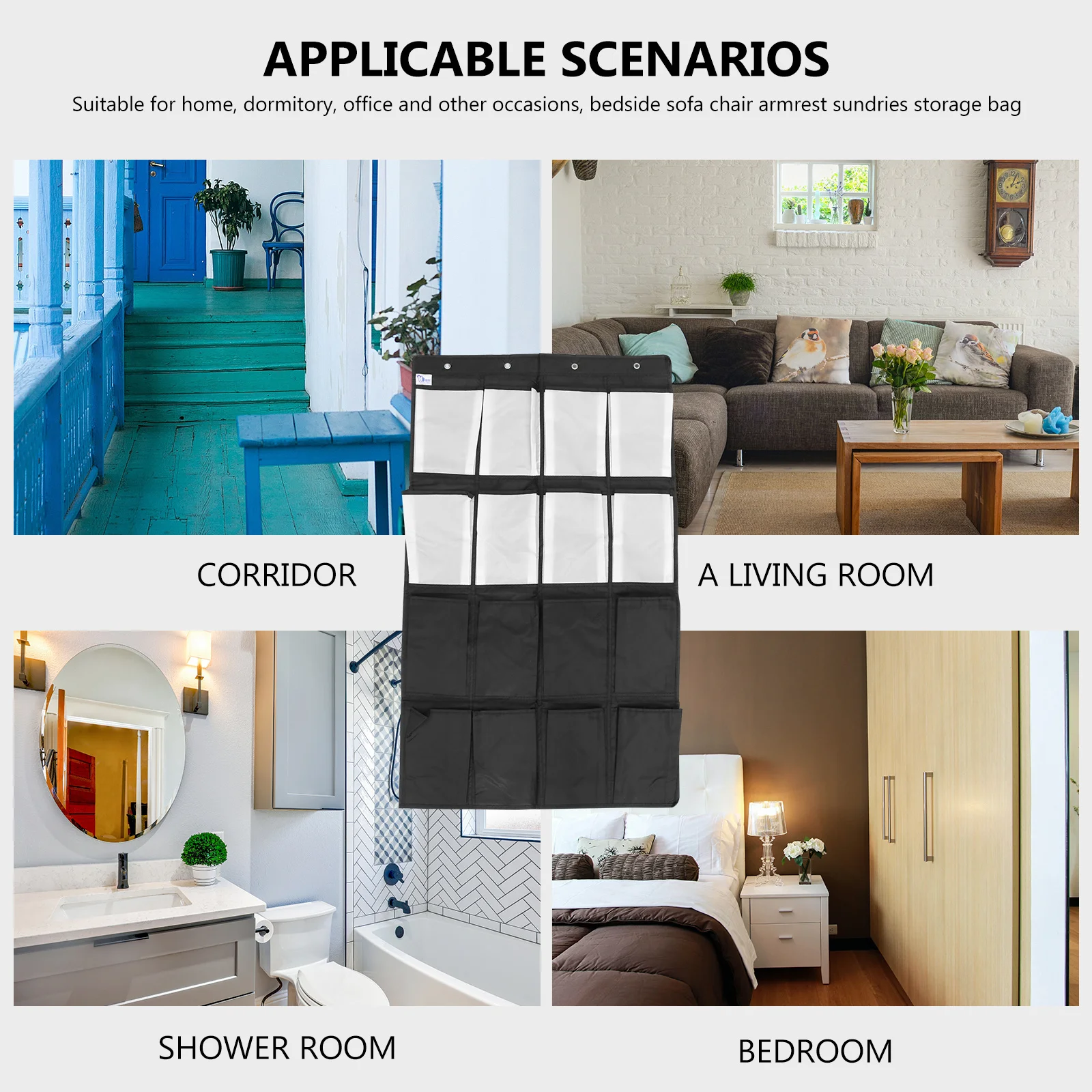 

1Pcs 16-Grid Polyester Hanging Bag Black White Multi-Compartment Sundries Storage Organizer for Wall Side Door Sofa Chair