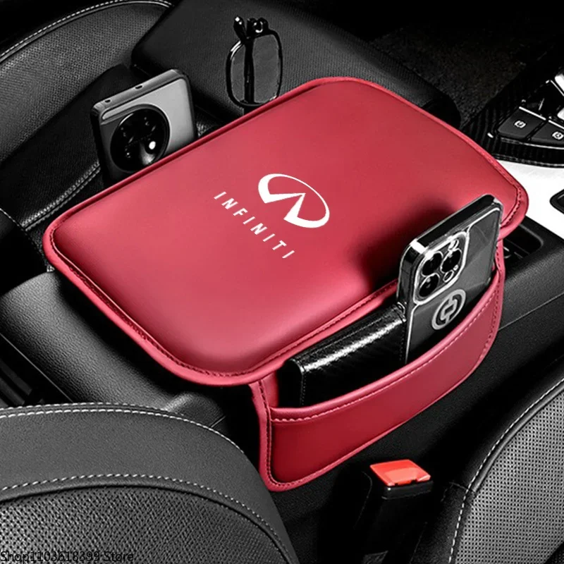 Leather Car Armrest Box Pad Center Console Arm Rest Protector Storage Pocket for Infiniti Q50 G37 QX70 FX35 Q60 Q30 QX60 JX35
