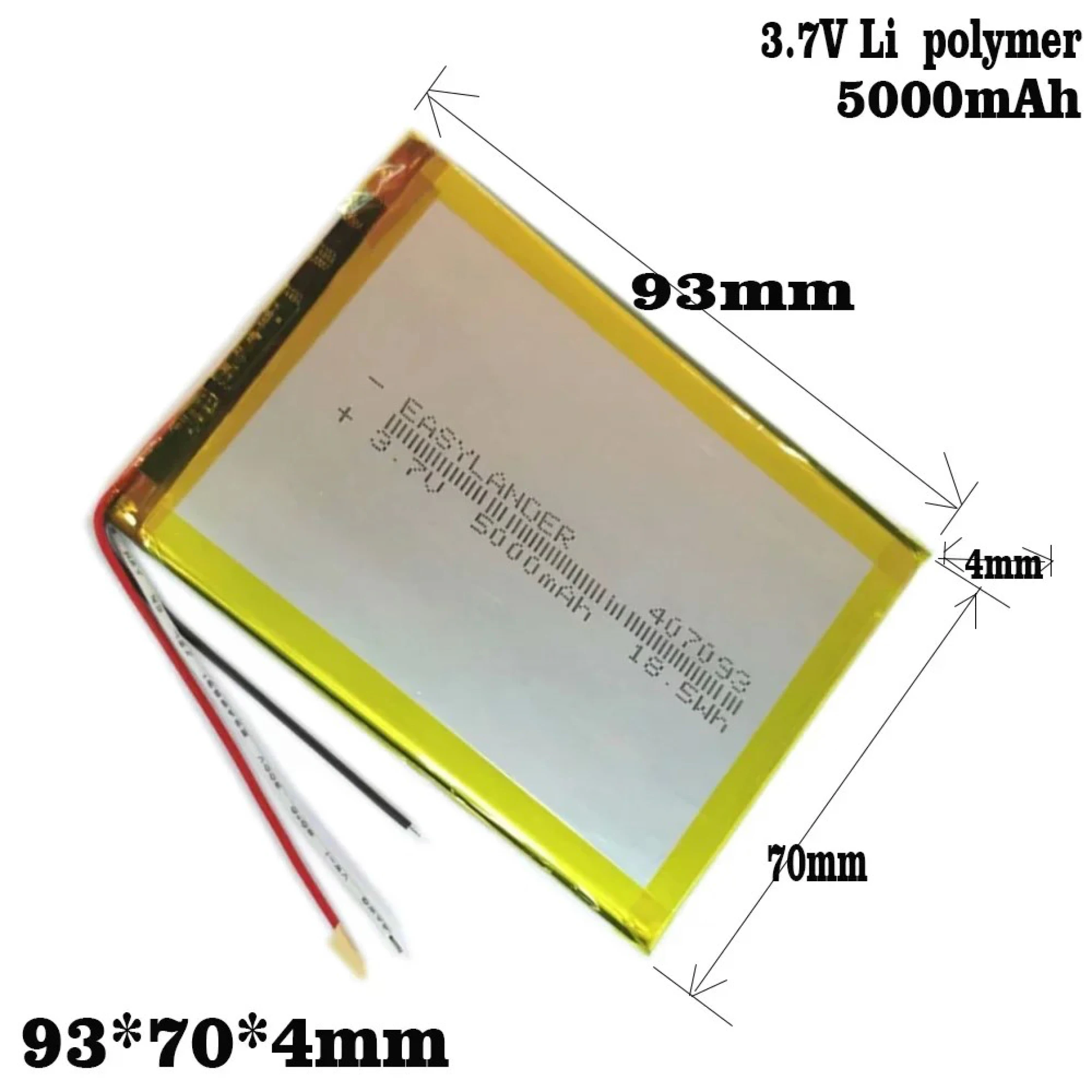 

407093 3.7V 5000mAh 3wires tablet battery For child Tablet prestigio multipad color 2 3g pmt3777_3g_d Replace 357095 407095