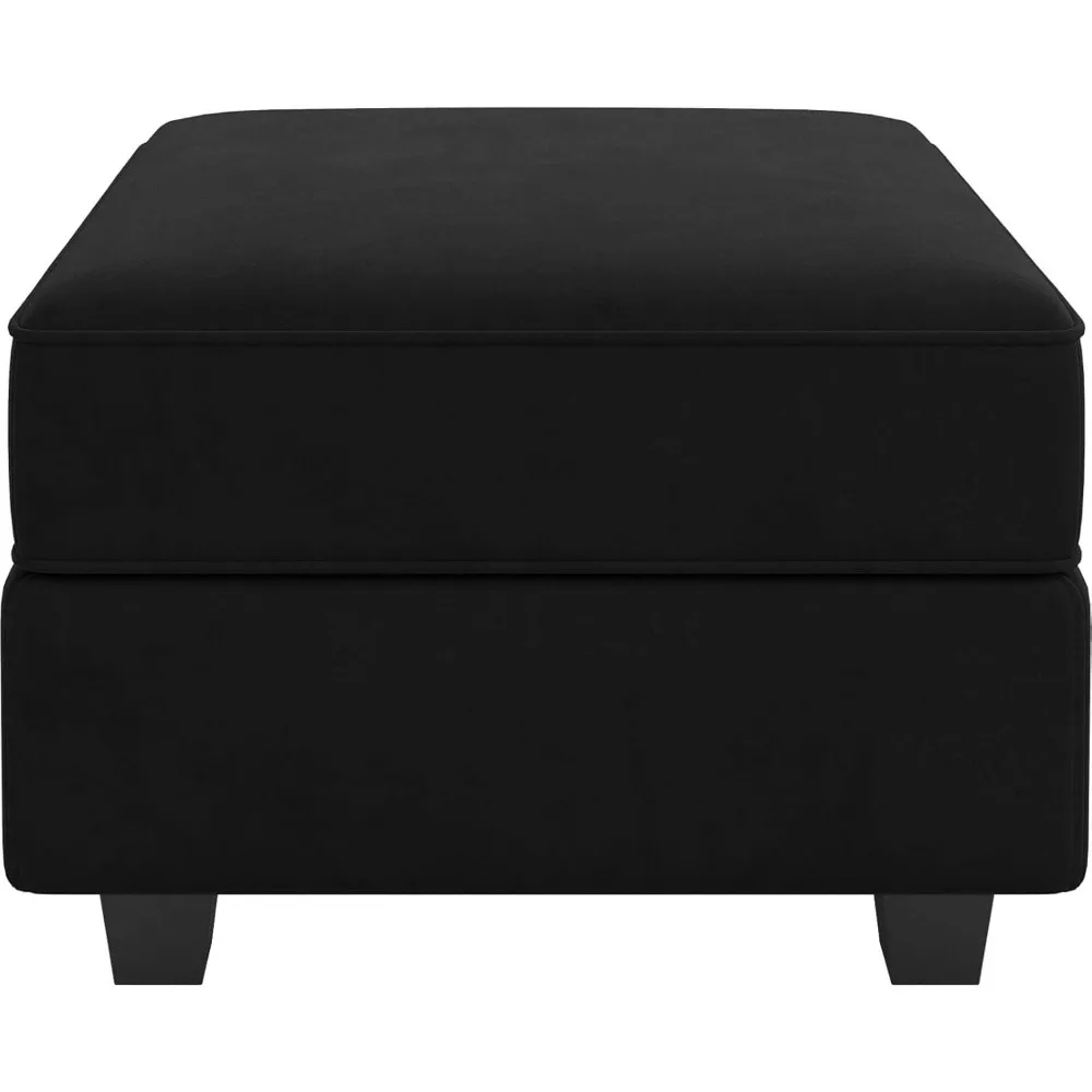 مكعب تخزين عثماني مخملي للأريكة المقطعية المعيارية، مقعد قدم بمقعد مربع، أسود #4