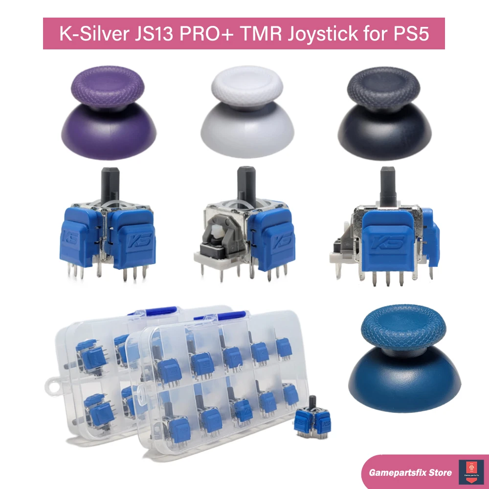 

20pcs K-Silver JS13 PRO+ TMR Electromagnetic Joystick for PS5 DualSense Replacement 3D Analog Thumbstick with Grip Cap No-Drift