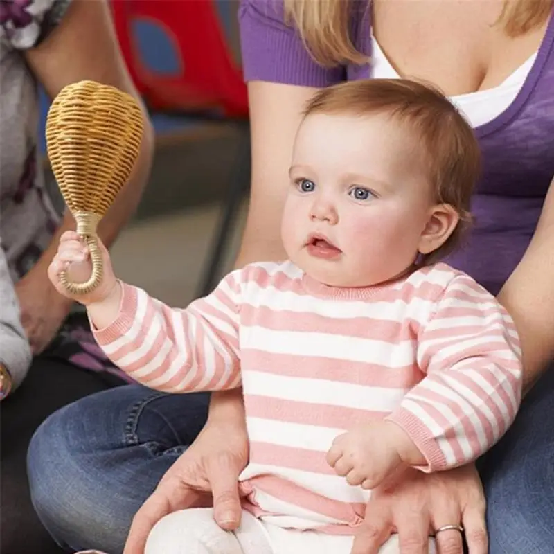 F62D HandWoven Baby Rattle with Soothing Bells Crochet Rattan Rattle Handbell Toy for Infant Hand and Eye Coordination