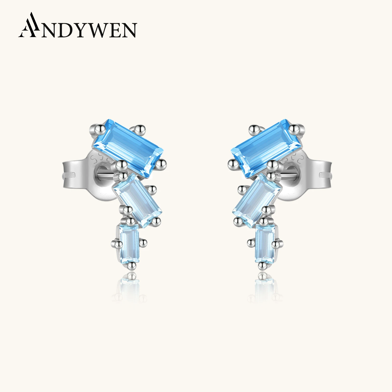 

ANDYWEN 925 Sterling Silver Modern Minimalist Geometric Blue Gradient Crystal Earrings Studs Party Fine Chic Style Jewelry
