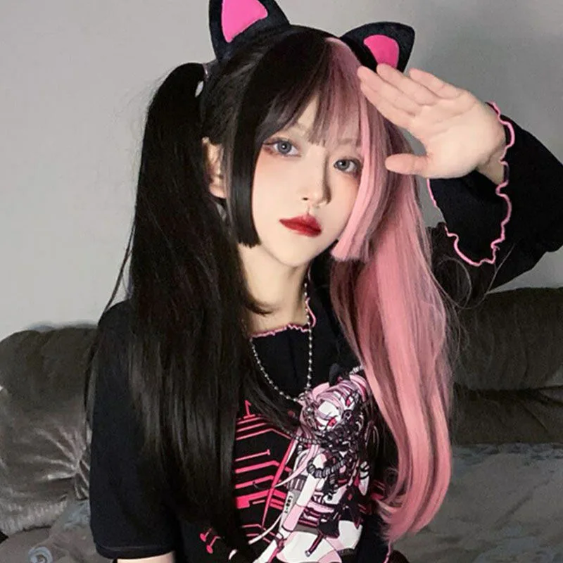 Peruka do Cosplay kobieta księżniczka obcięte grzywka długie proste włosy nowe japońskie włosy Ji cienkie oddychająca Lolita peruka JK długie włosy