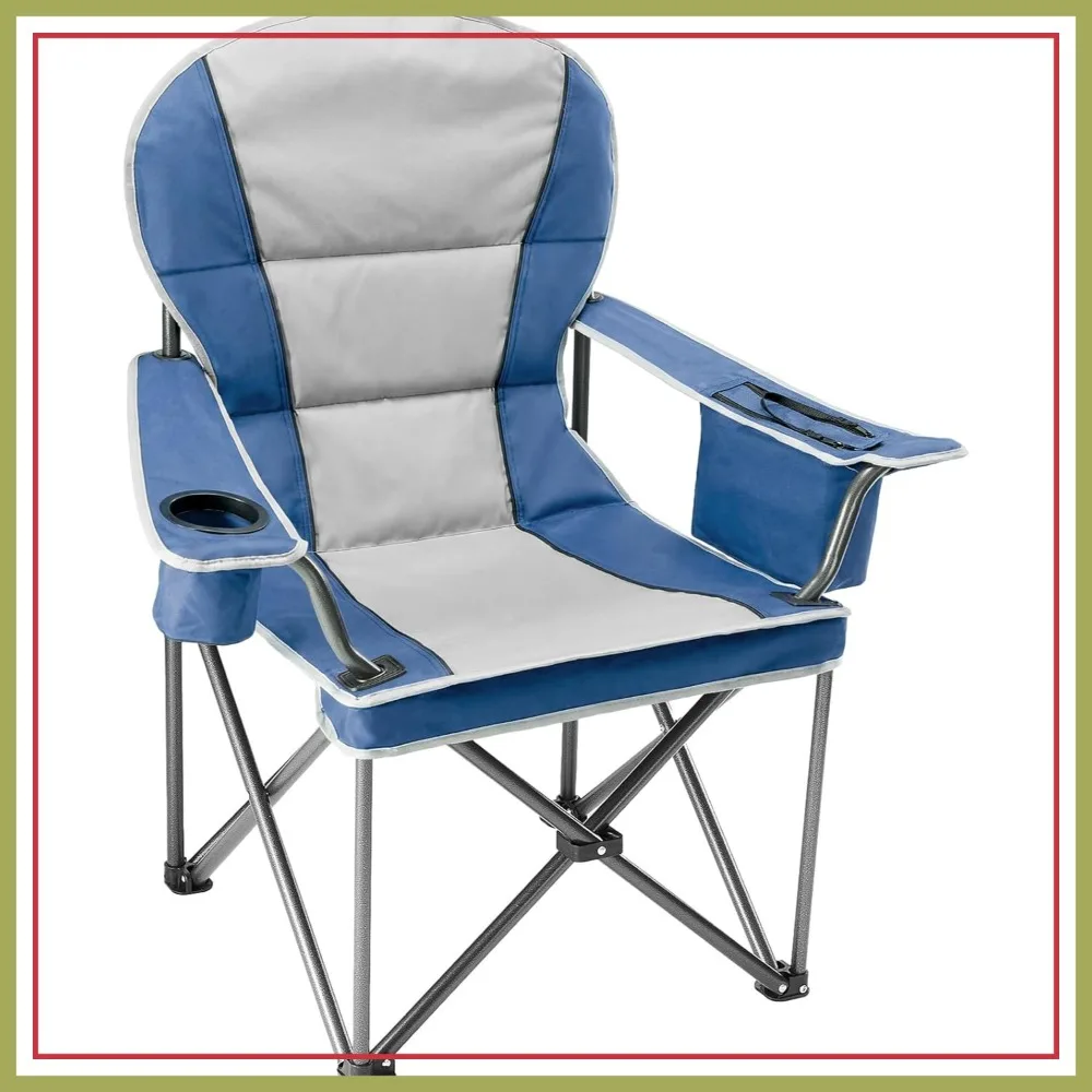 

Oversized Folding Camping Chair for Adults, 500 LBS Heavy Duty, Portable with Cup Holder, Blue
