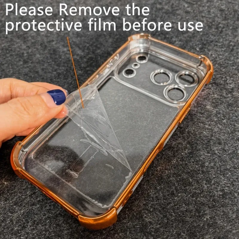 Luxuriöse, galvanisierte, stoßfeste, transparente Handyhülle für iPhone 18 Pro 17 15 14 13 12 16 Pro Max mit Linsenschutzfolien und transparentem Bumper. – Detail 1