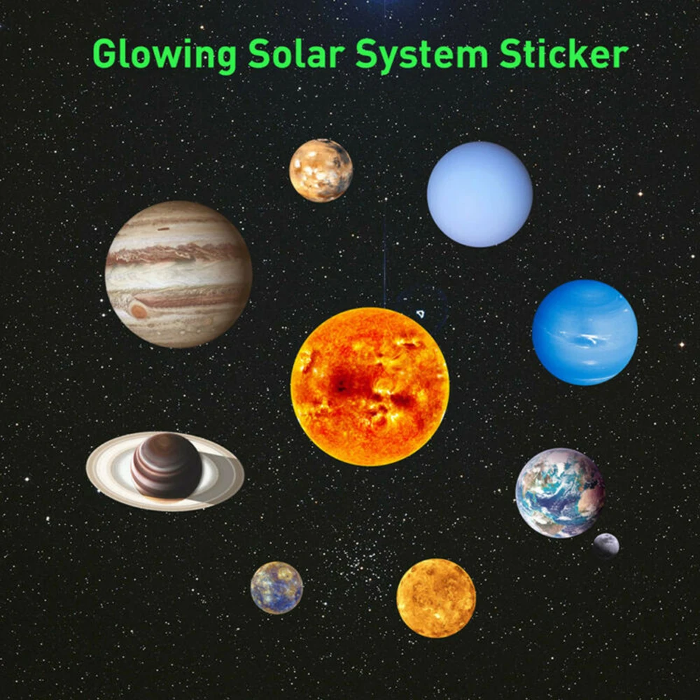 Pegatinas de pared para decoración del hogar, calcomanía que brilla en la oscuridad, Mural a prueba de moho, Planeta, Sistema Solar, accesorios de 10 planetas, practicar