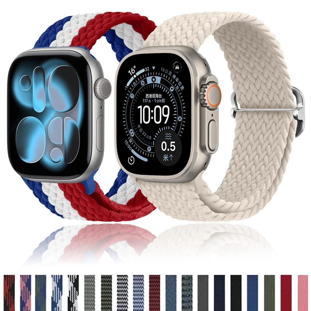 Nylonarmband für Apple Watch Band 11 10 9 8 7 45mm 41mm 46mm 42mm Ultra 3 2 1 49mm Geflochtenes Armband iWatch 6 5 4 SE 44mm