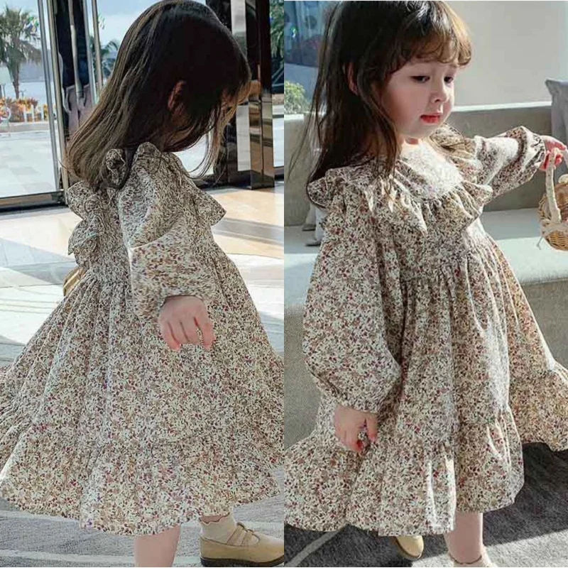 2024Spring, Summer and Autumn New Girls Sweet Lace Floral Dress