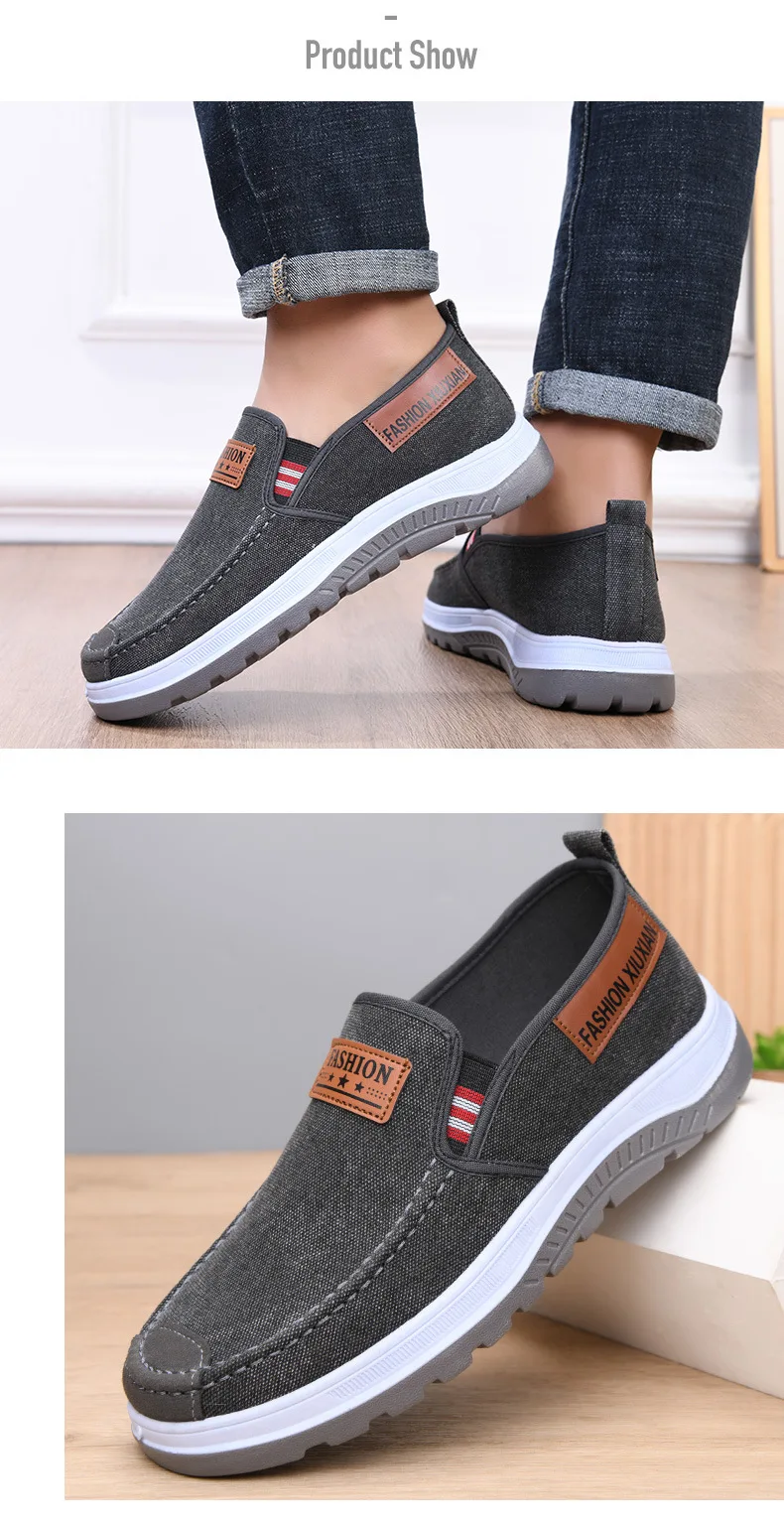 Herren-Slipper aus Canvas, lässige Freizeitschuhe, rutschfeste, dicke Sohle, bequeme Sneaker zum Gehen, leichte Alltagsschuhe für den Außenbereich. – Detail 9