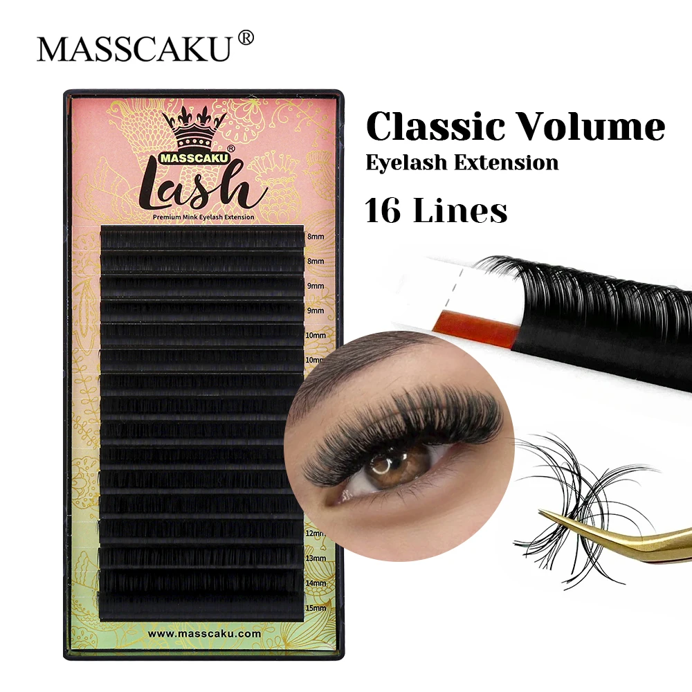 คุณภาพสูง MASSCAKU Fast Grafting แคชเมียร์ขนตาปกติแต่ละพรีเมี่ยมกํามะหยี่เส้นใย Classic Volume Lash สําหรับแต่งหน้าใช้