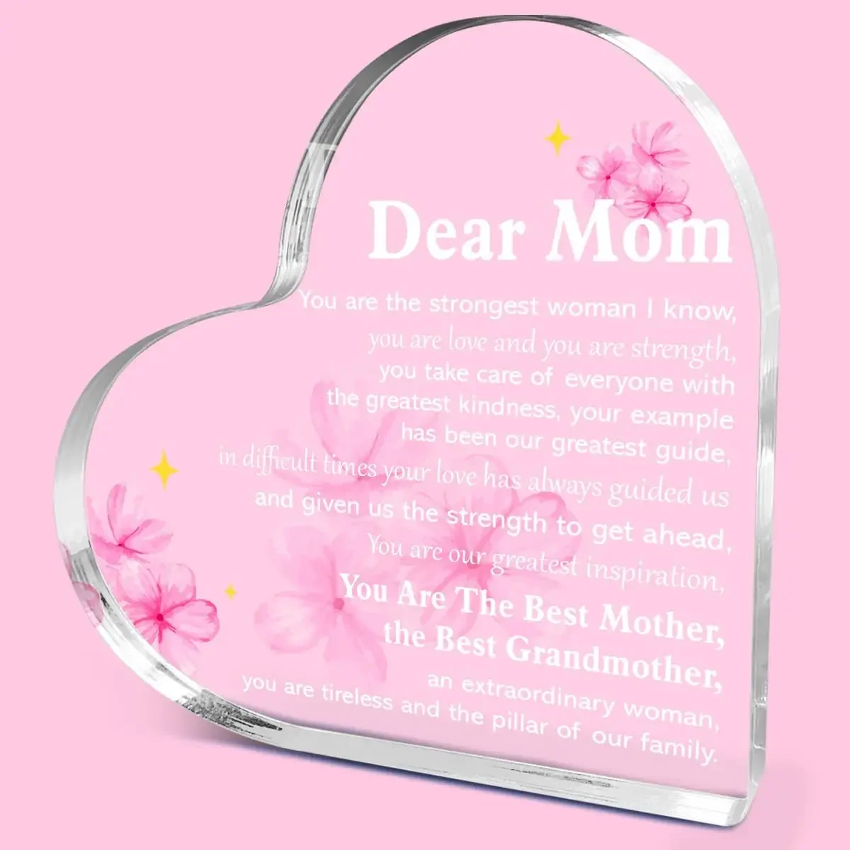 Mothers Day Gifts,Transparent Heart Acrylic Ornament Watercolor Pink Flower Mother's Day Appreciation Decor