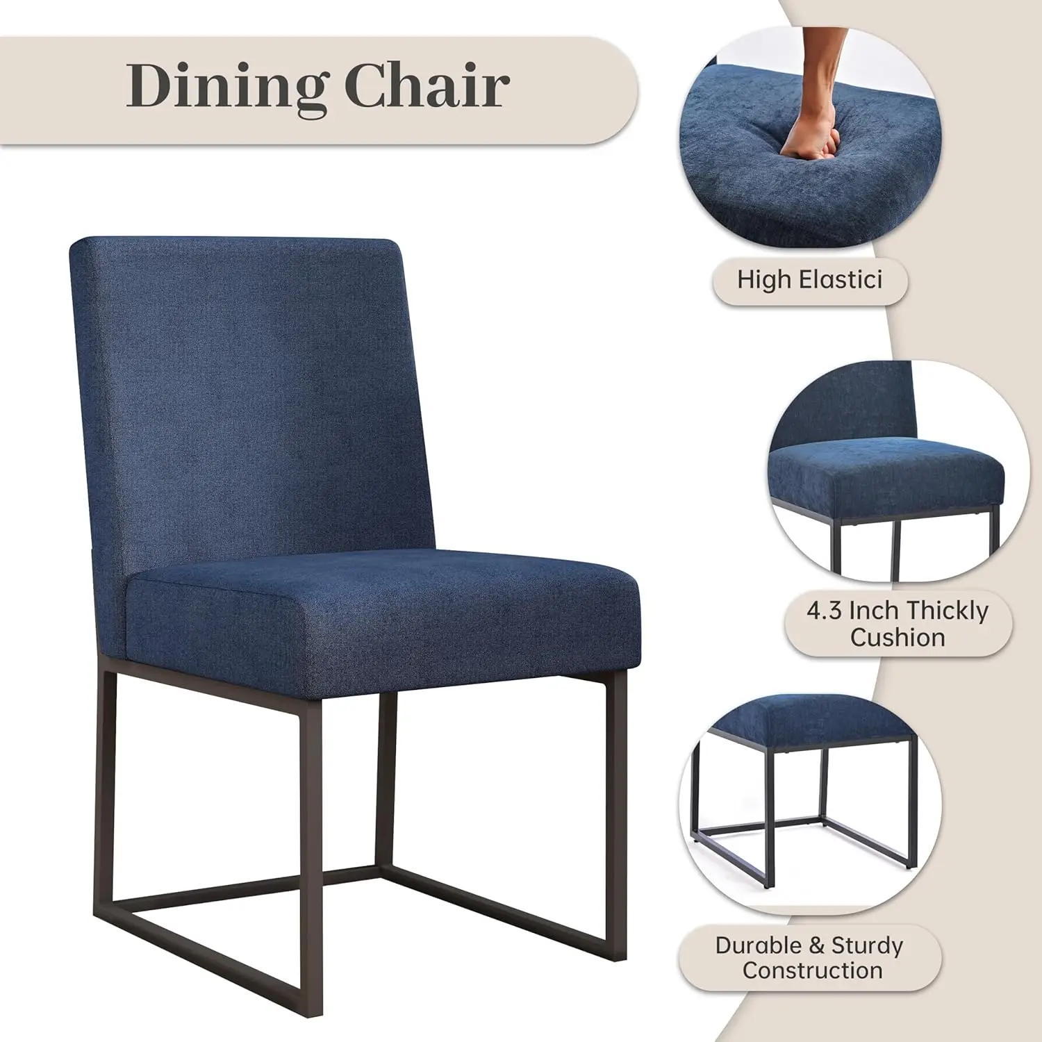 مجموعة كراسي طعام منجدة مكونة من 4 قطع، كراسي غرفة طعام حديثة، كرسي مطبخ كتان مع قاعدة معدنية سوداء لـ #3