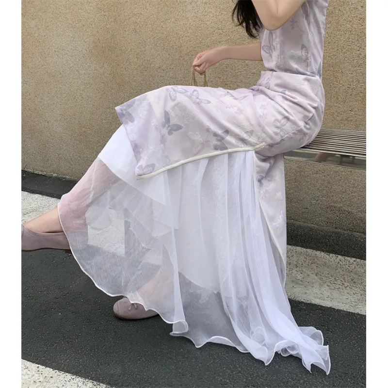 Overlapping  Base Skirt Shiny Half-length Fairy-like High-waist Slimming Midi White Tulle Skirt Ladies Fashion