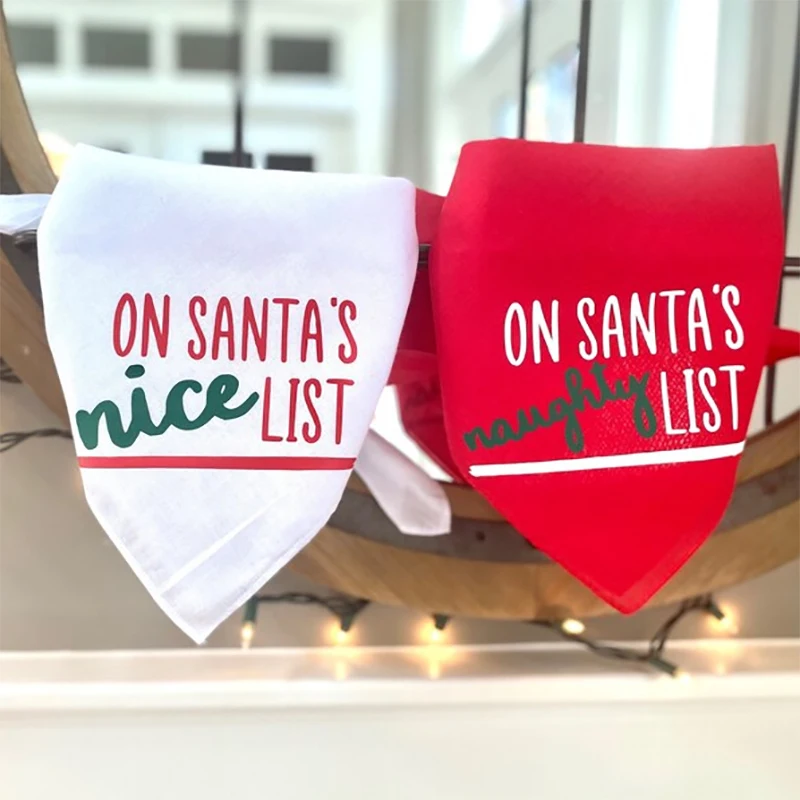 Santa's Naughty Nice List Pet dog cat boy girl Christmas Bandana Merry Xmas eve Holiday decoration gift present Photo props