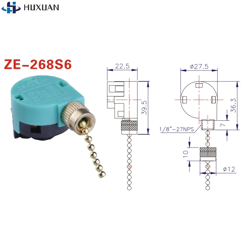 1Pcs Ceiling Fan Switch 3 Speed 4 Wire ZE-268S6 Fan Pull Chain Speed Control Switch