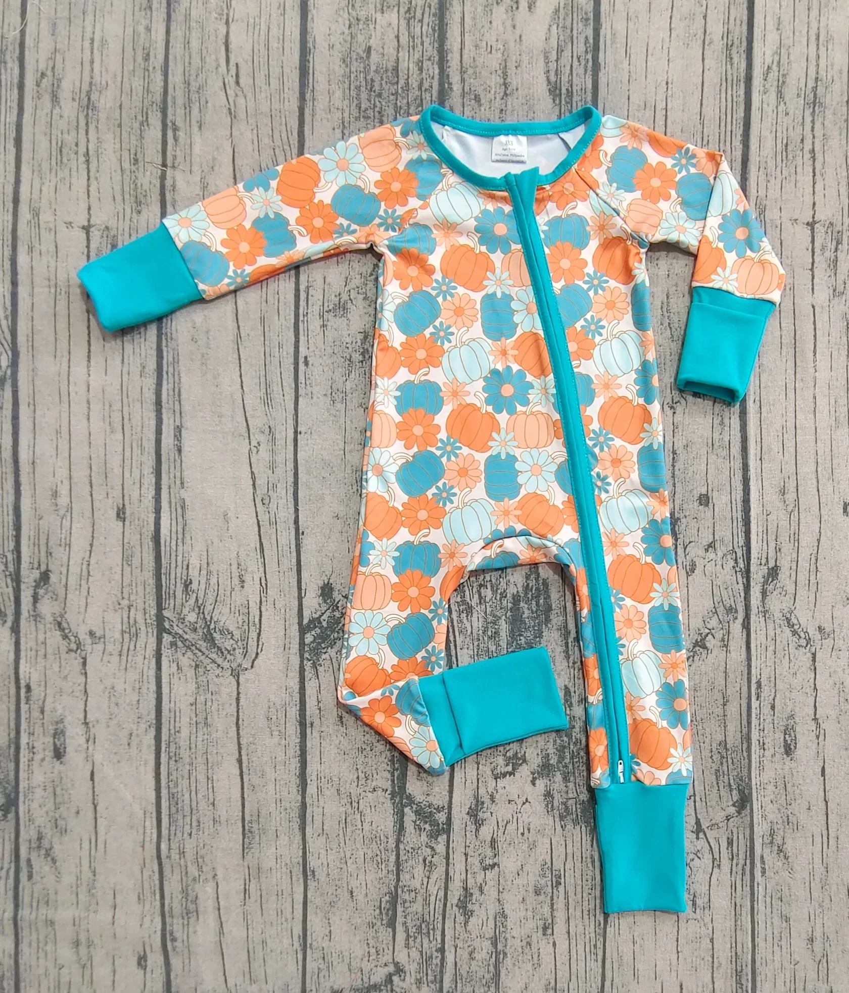 

Wholesale Baby Toddler Thanksgiving Fall Flower Jumpsuit Kids Zipper Bodysuit Girl Children Pumpkins Romper Newborn Coverall