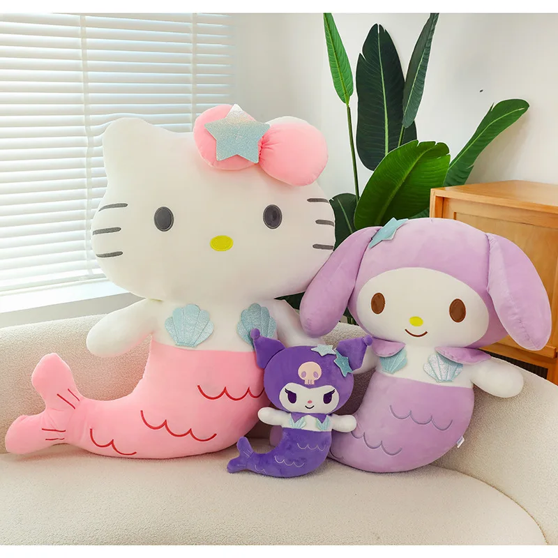 75cm Cartoon Sanrioed Kuromi My Melody Hellokitty Transforming Mermaid Doll Plush Pillow Cute Large Doll Birthday Gift Toy