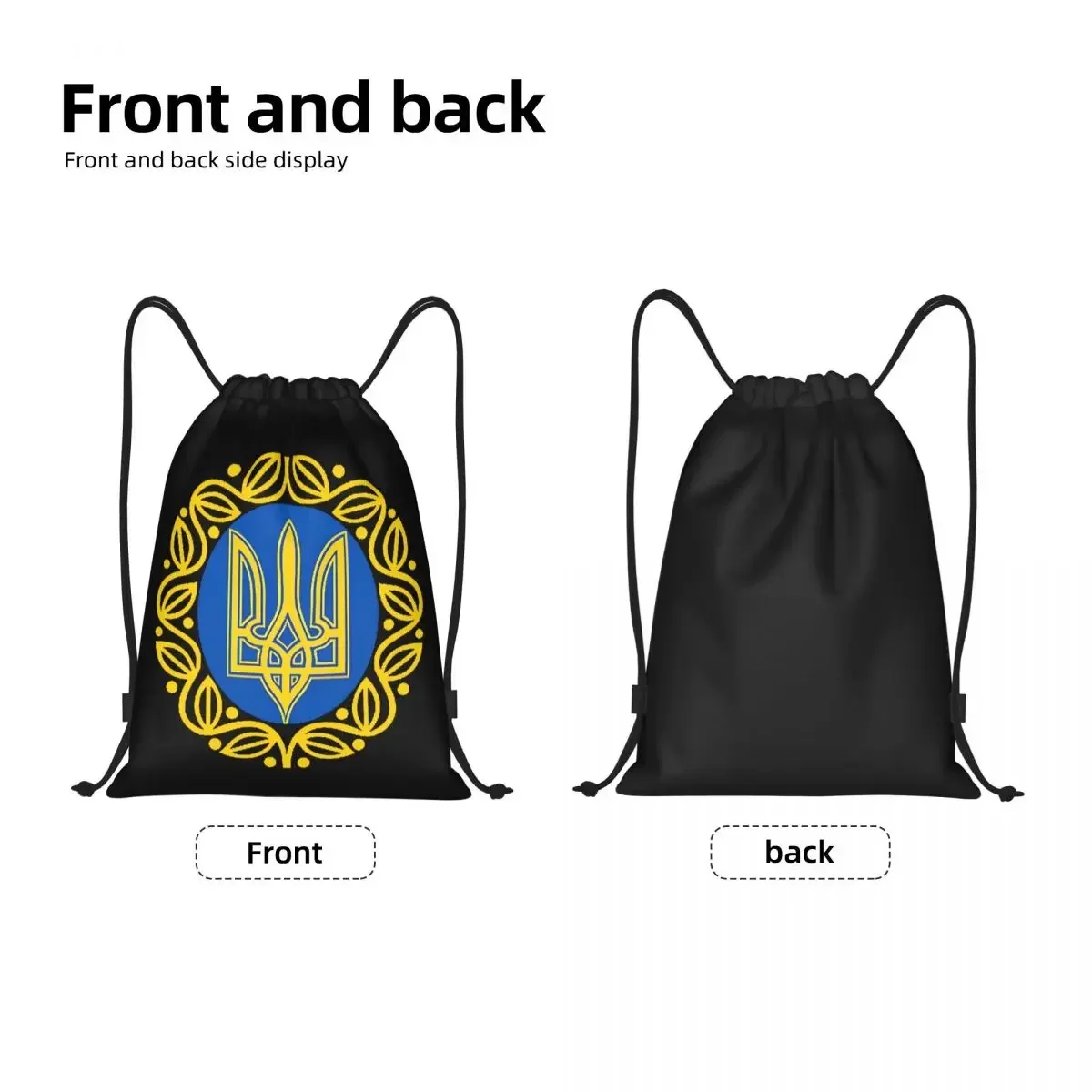 Coat Of Arms Flag Drawstring Backpack Bags  Lightweight Ukrainian Trident Gym Sports Sackpack Sacks for Training