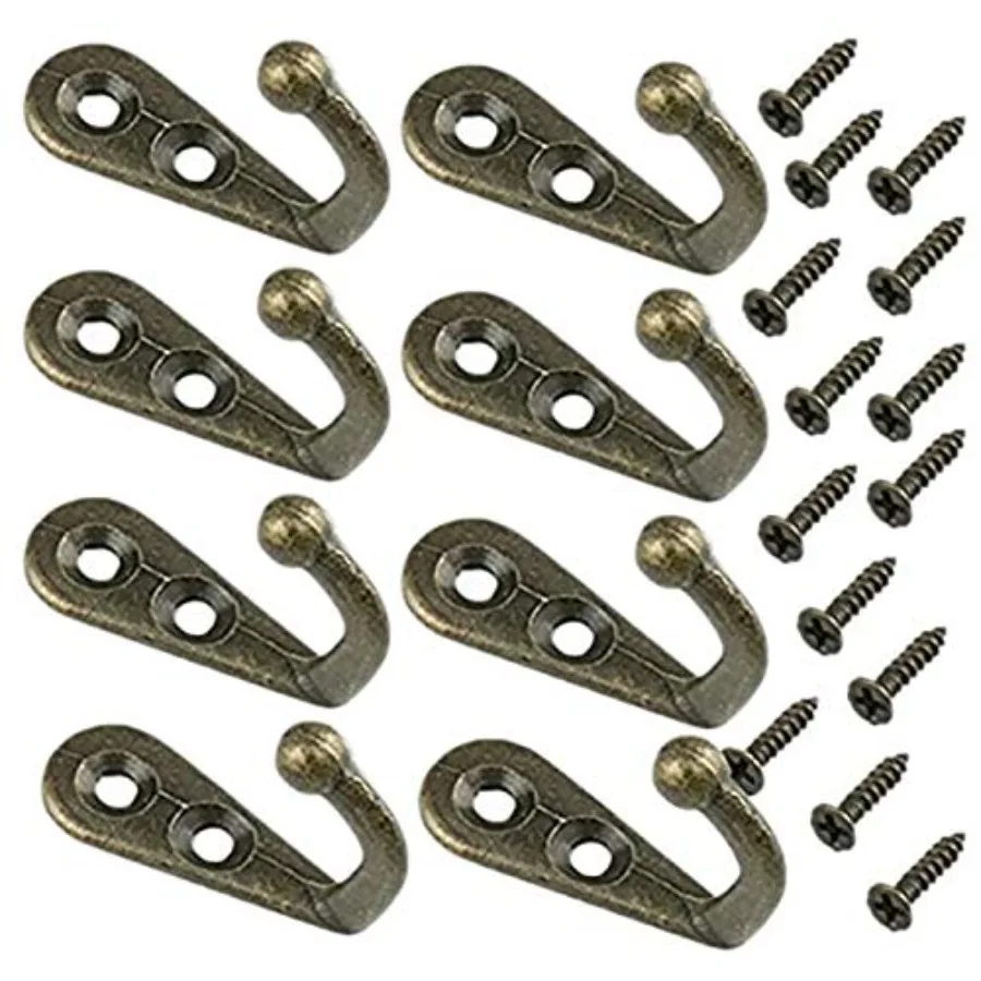 Pack of 24 MINI Bronze Tone Vintage Style Double Hole Metal Single Hook Hangers Door Hook Hanging with 48 Screws