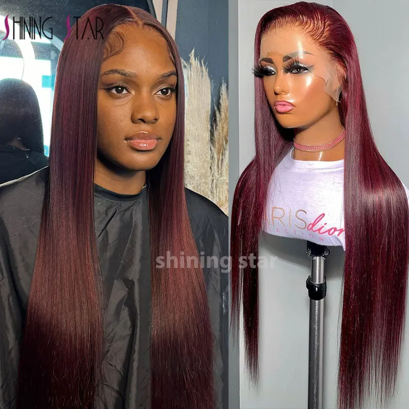 

Straight 13X4 Lace Frontal Human Hair Wigs Brazilian Colored Dark Burgundy Red 13X6 Hd Lace Front Wig For Women Human Hair Wigs