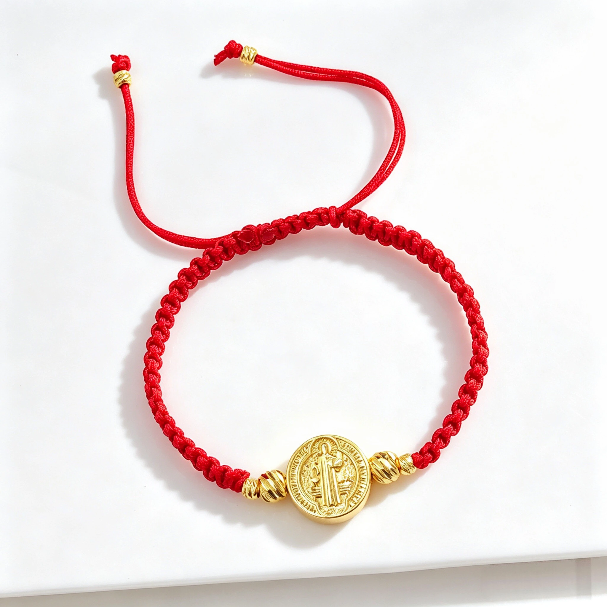 New Red/Black Rope Braided Medal St. Benedict Adjustable Bracelet Classic for Men Women Lucky Religious Jewelry Party Gift