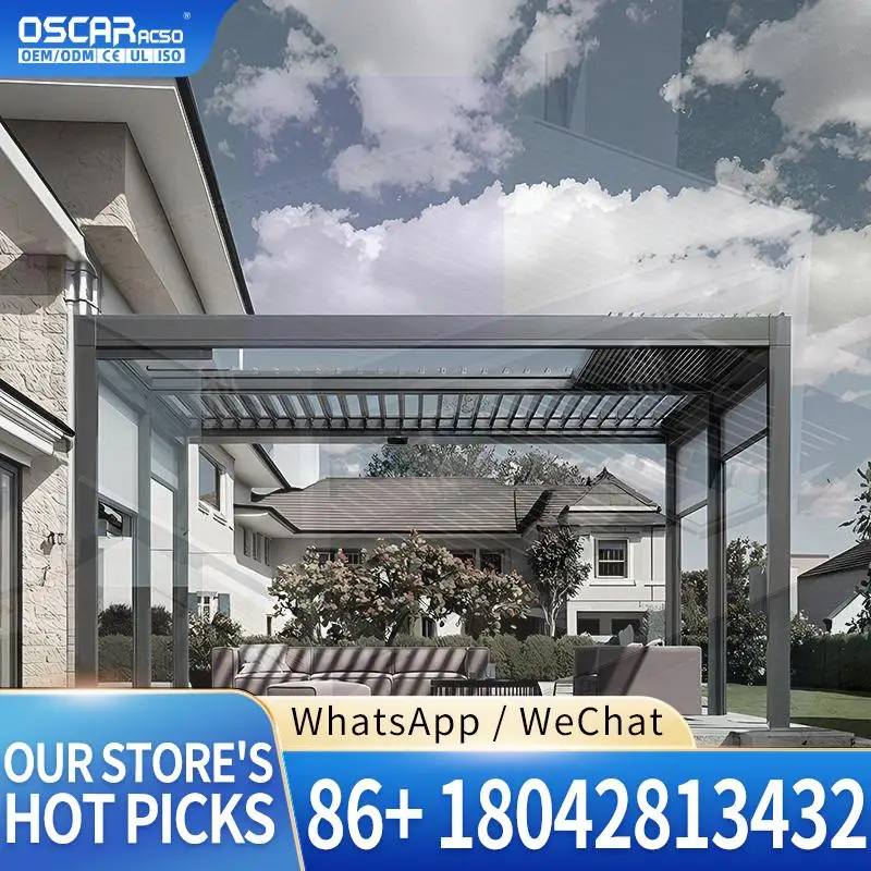 Outdoor Aluminum Motorized Louvered Structure for Patio Backyard Poolside Louver Pergola