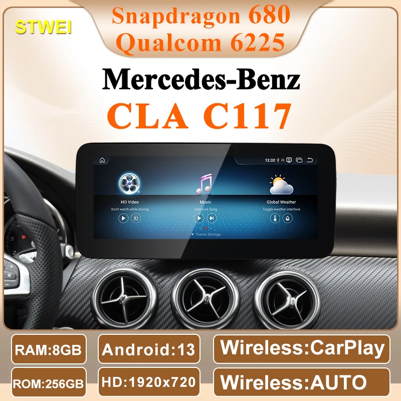 2024 New Qualcomm6225 Snapdragon680 Andorid13 Car Multiemedia Players For Mercedes Benz CLA C117 CarPlay AUTO Video GPS Navi