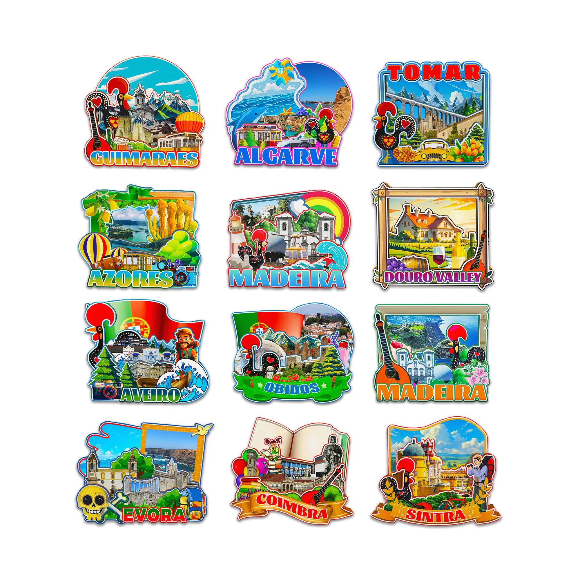 Dekorative Magnete für Azoren Aveiro Obidos Coimbra Sintra Evora Douro Valley Madeira Algarve Portugal Wahrzeichen der Stadt Souvenirs