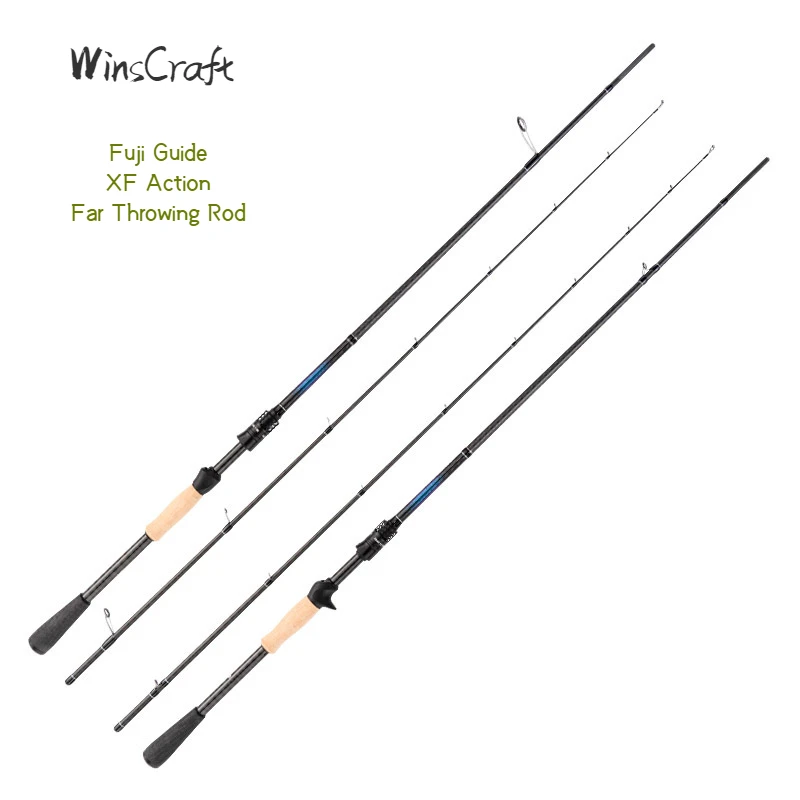 WinsCraft Fuji Ultralight Far Throwing Rod, 2 Section High Carbon Casting Spinning Fishing Rod, XF Action, 1.98m, 2.08m