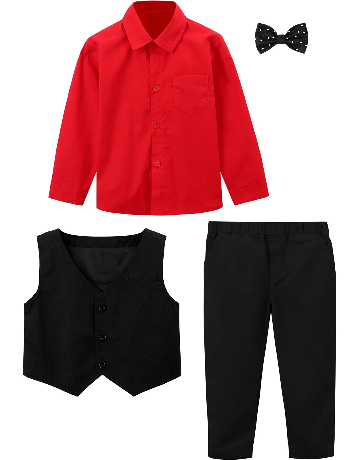 Toddler Christmas Formal Suit Kids Boys Red Black Clothes Set Baby Wedding Outfit Birthday Gentleman Shirt Pants Vest Bowtie