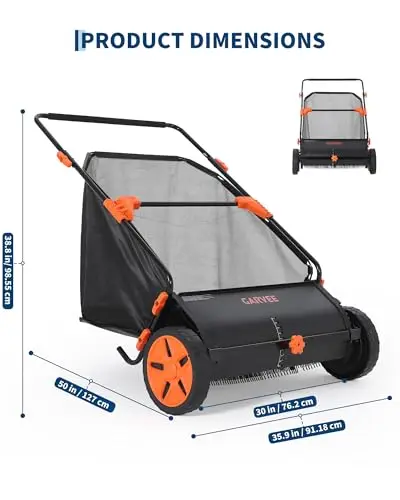 30 Inch Push Lawn Sweeper with Large 12 cu ft Collection Bag, Heavy Duty from Asurion, LLC
