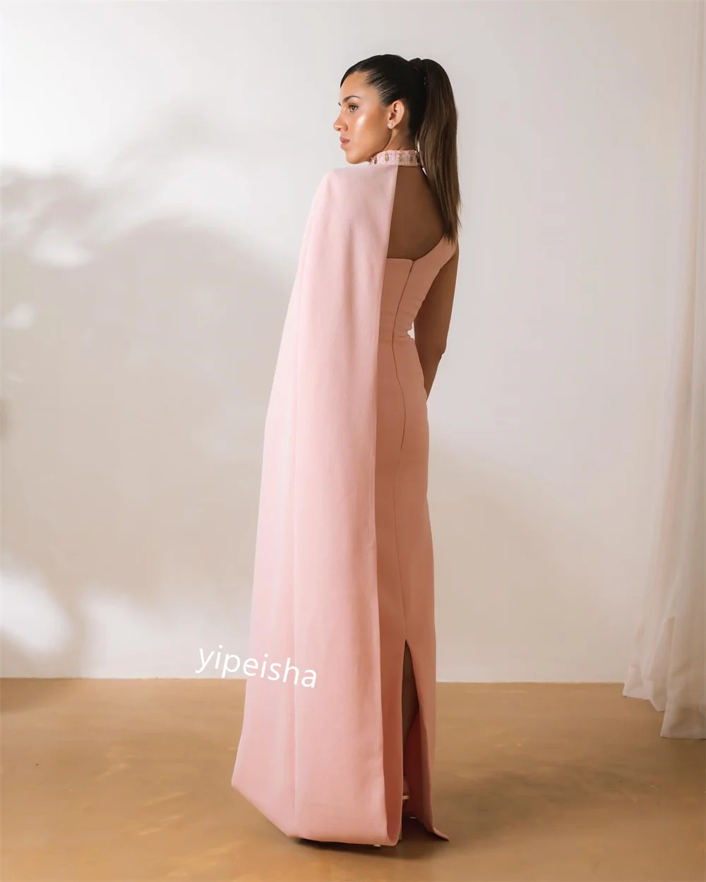 Ball Dress Evening Prom   Satin Beading  A-line High Collar Bespoke Occasion Gown Long es Saudi Arabia