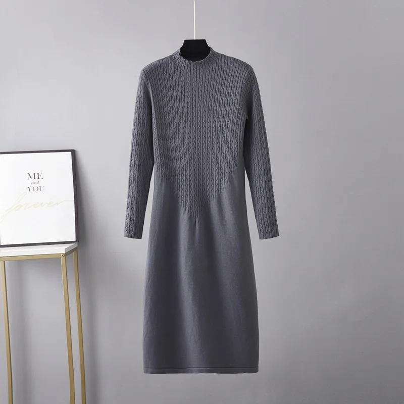 HLBCBG 2022 New Autumn Long Knit Women Maxi Sweater Dress Thick Warm Turtleneck Slim Straight Winter Sweater Dresses