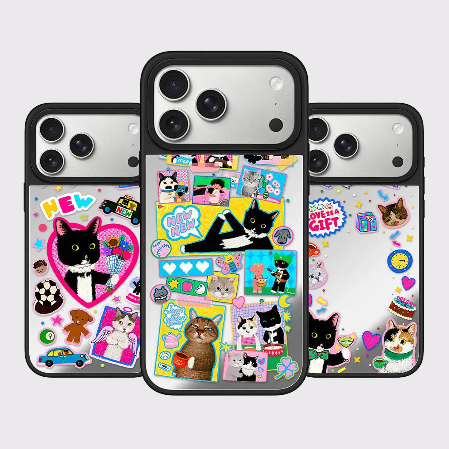 

Cartoon Black Cat Friends Mirror Surface Magnetic Phone Case Cover for IPhone 12 13 14 15 16 17 Pro Max Case for IPhone 17 Air