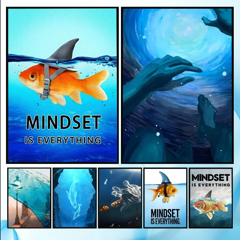 

Home Decor Mindset Is Everything Shark Fish Poster HD art sticky wall waterproof home living room bedroom bar aesthetic decorati