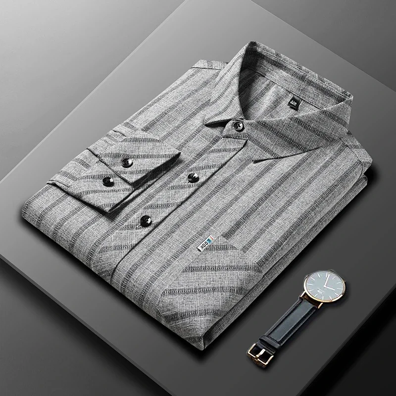 New Men\'s Business Casual Long Sleeved Printed Shirt with Wrinkle Resistance No Ironing Comfortable All Season Versatile Top