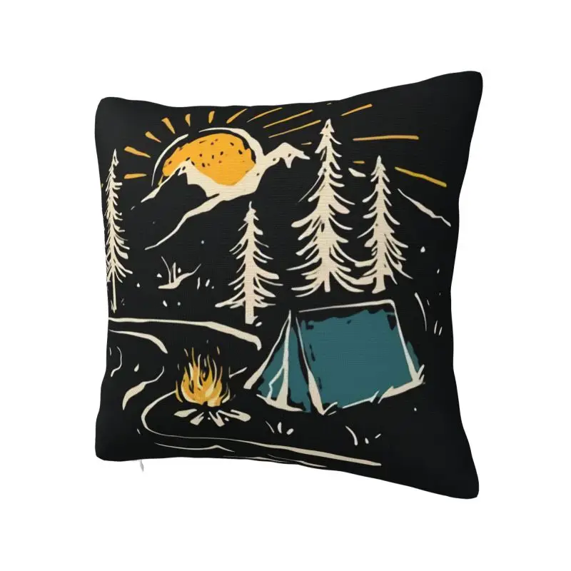 Camping Hiking Mountain Nature River Cushion Cover Soft Adventure Camper Throw Pillow for Sofa Square Pillowcase Home Decorative