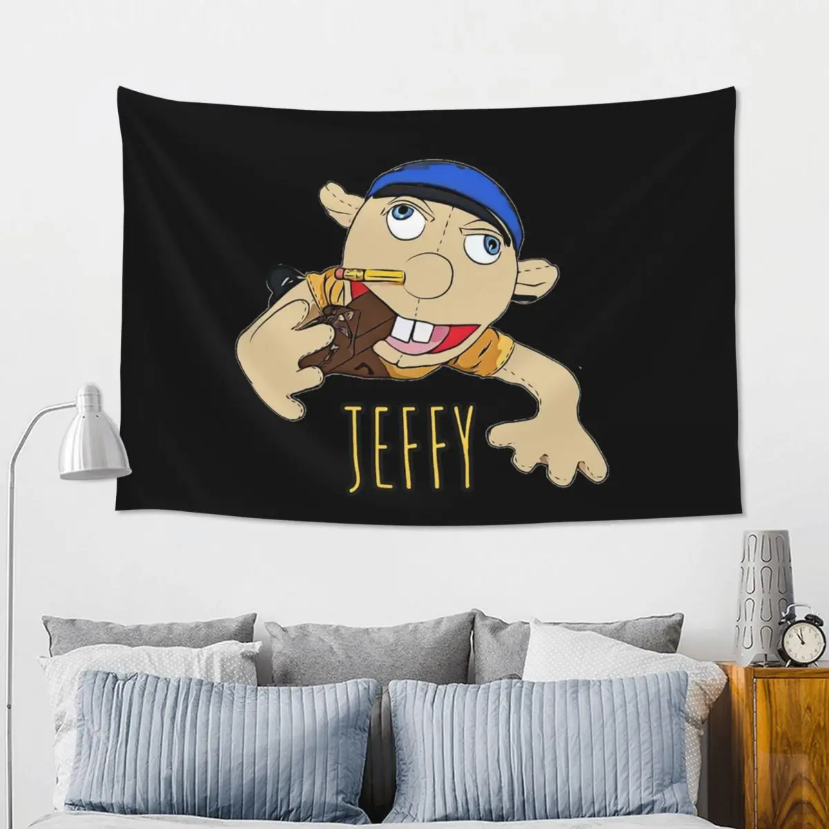 Jeffy The Puppet Hot Selling! Tapestry Funny Wall Hanging Aesthetic Home Decor Tapestries for Living Room Bedroom Dorm Room