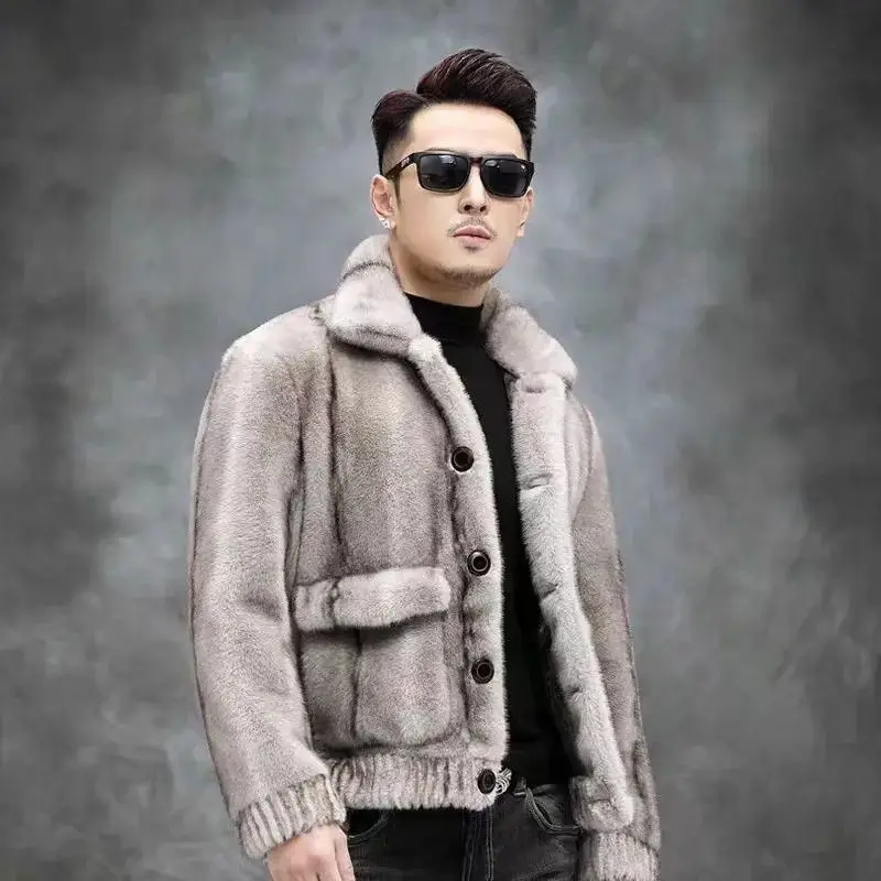 

Men's ort Double-Sided Winter Fur Jaet Silver Blue Mink Velvet Leather And Fur Inteated Sli Coat Trendy Youthful