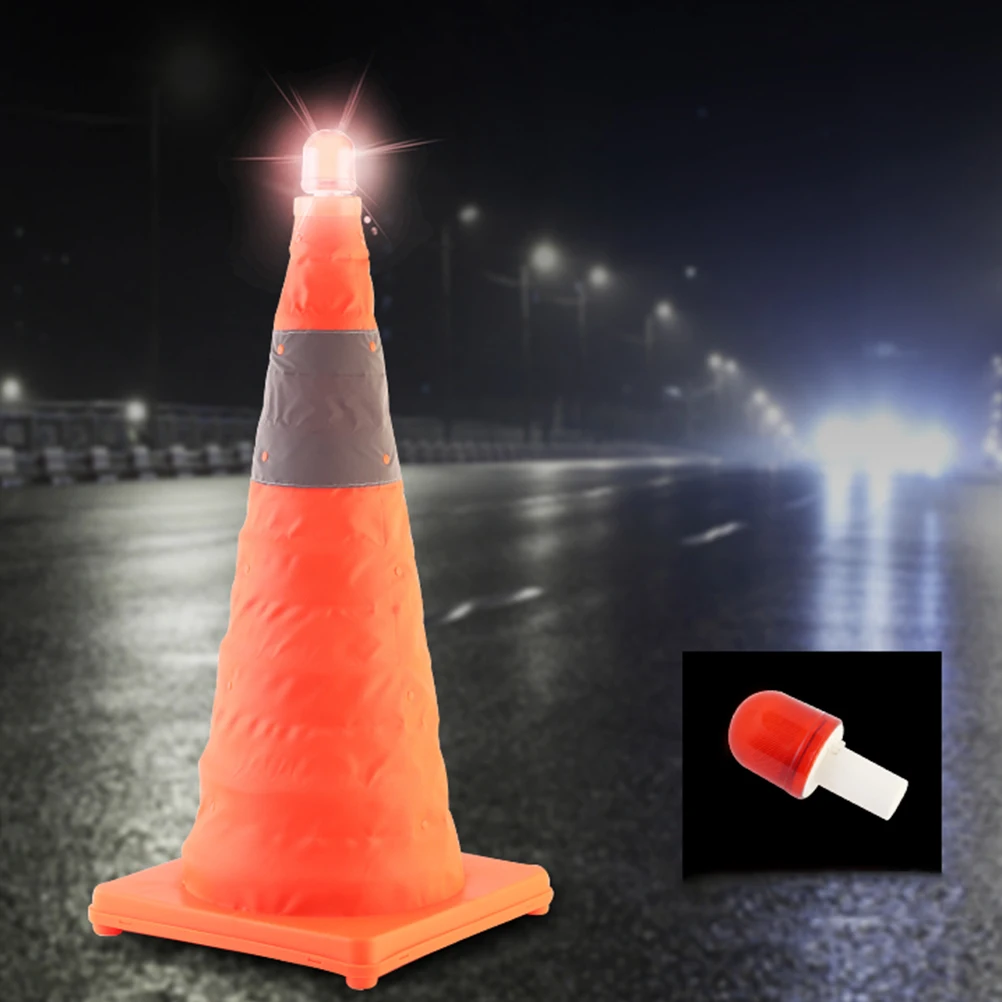 

2pcs Foldable Road Cone LED Light AAA Batteries Rubber Base Reflective Stripes Traffic Safety Plastic Roadblock for Sporting