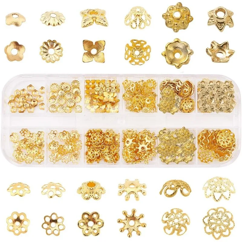 

240 шт. металлические колпачки для бусин, 12 разных цветочных бусин, филигранные лепестки, латунные колпачки для бусин, бусины из сплава, проставки