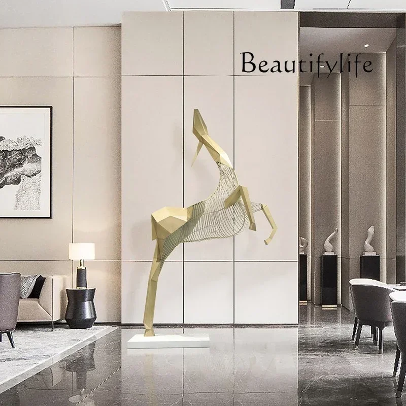 I Commercial HH Large Stainless Steel Deer Sculpture Artwork Hotel Lobby Floor-to-ceiling Ornament Sales Office Decoration