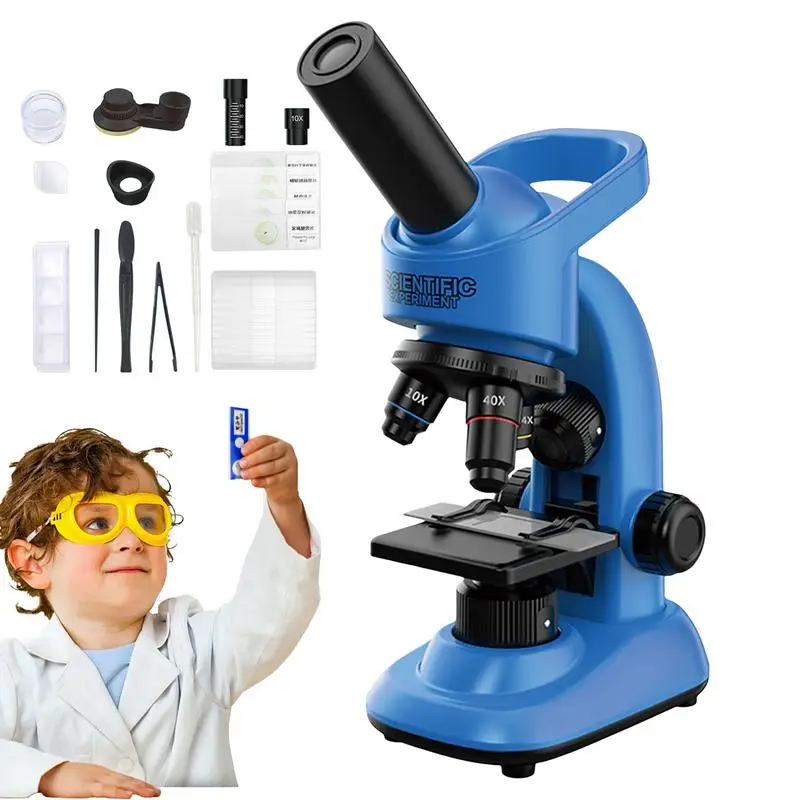 Toy Microscope Science Experiment Kit 40X-16000X Magnification Kids Explorer Kit LED Light Preschool Science For Home School