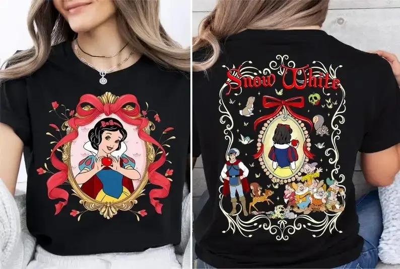 Camiseta de verano de princesa de Disney para mujer, ropa familiar de Blancanieves para padres e hijos, Top informal de gran tamaño de manga corta Y2k, 2026
