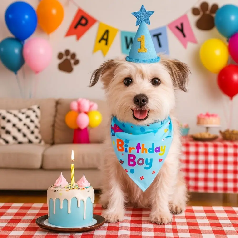 Cute Dog Birthday Hat Set Adjustable Sequins Pet Birthday Caps with Numbers Bowtie Colorful Dog Birthday Bib Puppy Costume
