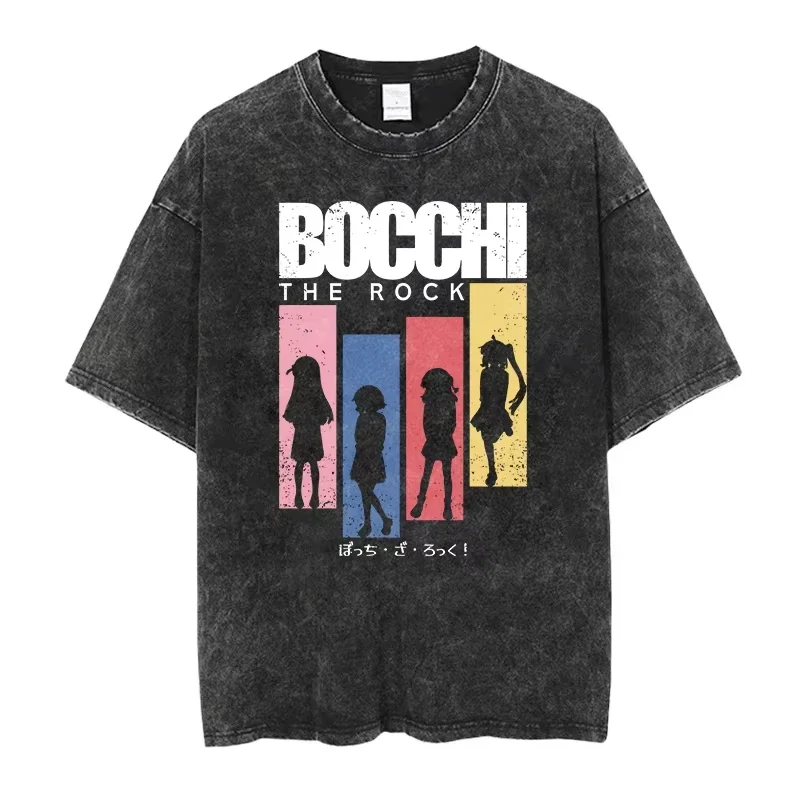 Men T-Shirt Bocchi The Rock Manga Ryo Top Print Vintage T-Shirt Casual Basis O-Collar Black Shirt Short Sleeve Washed T-Shirt