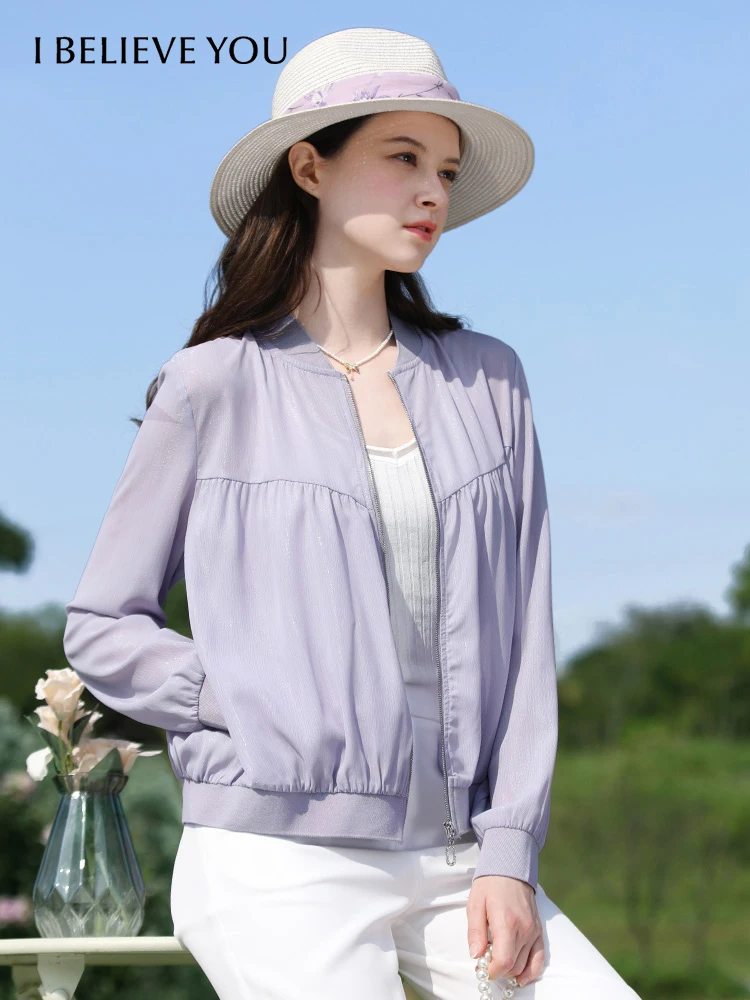 

I BELIEVE YOU Soft Texture Thin Women Short Jacket Baseball Uniform 2024 Spring New Casual Free Fashion Woman Clothes 2241185635